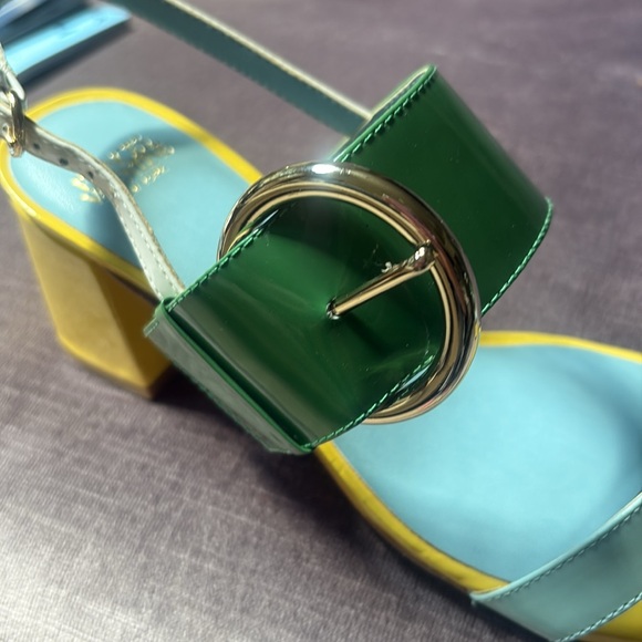 Frances Valentine Betty Green, Yellow, & Blue Block Heel Sandals Sz 6, Unworn